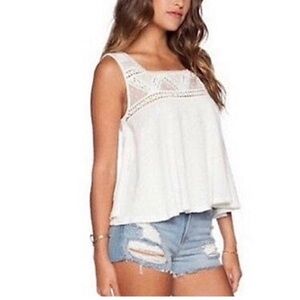 Free People White Costa Mesh Yoke Crochet Detail Tank Top